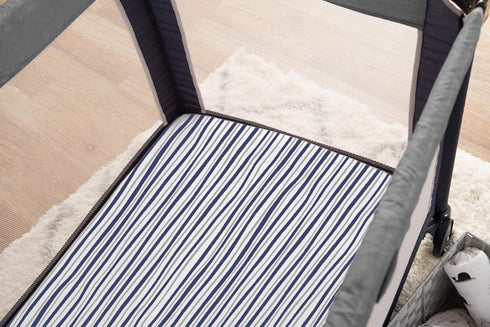 American Baby Company 2 Pack 100% Natural Cotton Fitted Pack and Play Sheets, Navy/Grey Sport Stripes