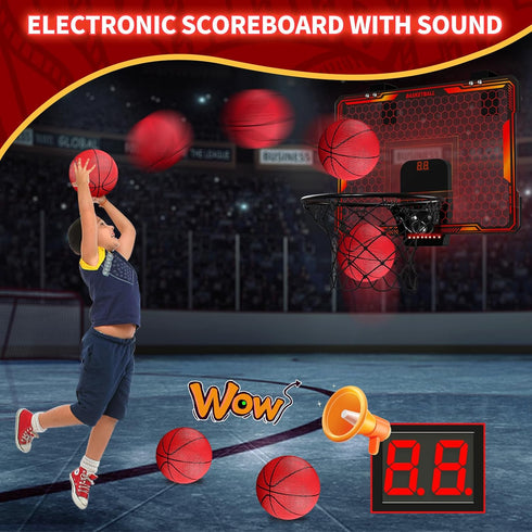 Basketball Hoop Indoor - Mini Basketball Hoop with 7 LED Lighting, Scoreboard, Over Door Foldable Basketball Toys