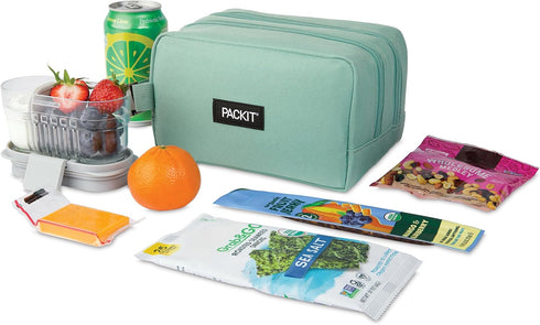 PackIt(R) Freezable Dual Compartment Snack Box, Sage, Insulated and Freezable with EcoFreeze(R) Technology, Buckle