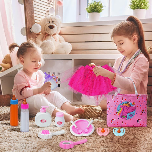 20 Pack Set 2 2 18 Inch Baby Doll Accessories, Baby Disappearing Doll Feeding and Caring with Milk & Juice Bottles, Toy