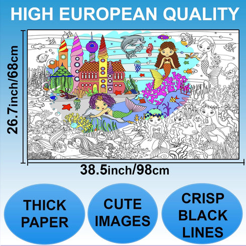 ALEX Art 38.5x26.7 , Giant Coloring Poster - Mermaid Large Wall Coloring Pages - Fun Kids Art Project Activities