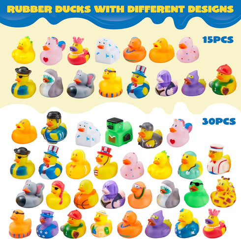 15 Summer JOYIN Pcs Rubber Ducks, Random Assortment Ducks Bulk with Mesh Carry Bag, Mini Rubber Duckies for Baby Bath