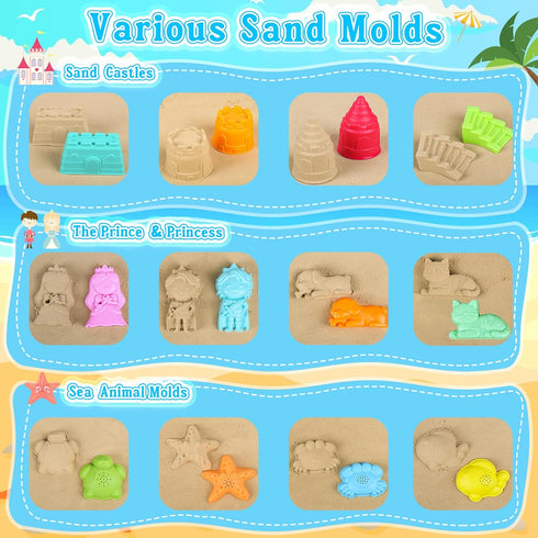 Set 3-10 Collapsible Beach Toys for Kids Toddlers, Foldable Sand Bucket and Shovels with Mesh Bag & Sand Castle
