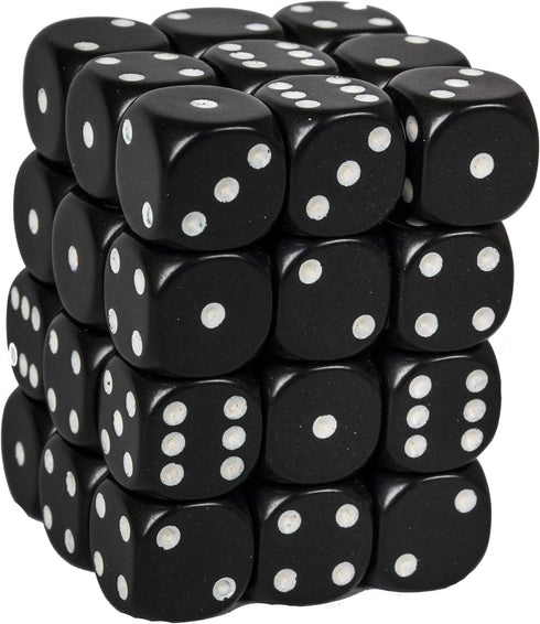 Black with White Dice Block, 12mm D6, Pack of 36