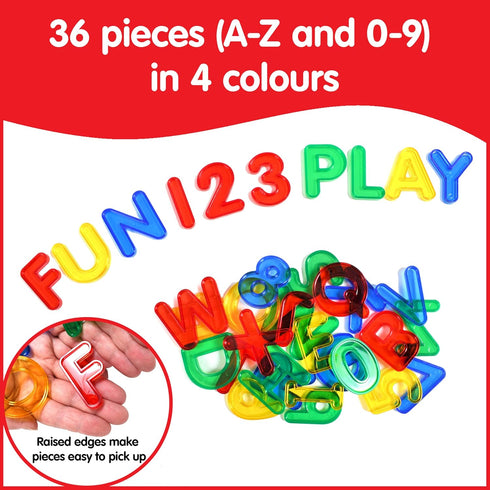 edxeducation Transparent Letters and Numbers Mini Jar, Colorful Plastic Light Box Accessory for Sensory Play