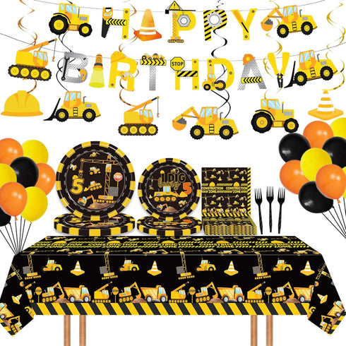 92 Pcs Construction 5th Birthday Party Supplies Dump Truck Theme Five Tableware