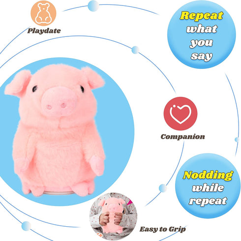Hopearl Talking Pig, Repeats What You Say, Nodding Electric Interactive Animated Toy for Toddlers, Pink