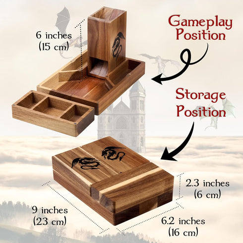 Wooden Magnetic Dice Tower with Dice Tray for Dungeons and Dragons - Portable Dice Roller Tower for Tabletop RPG Games