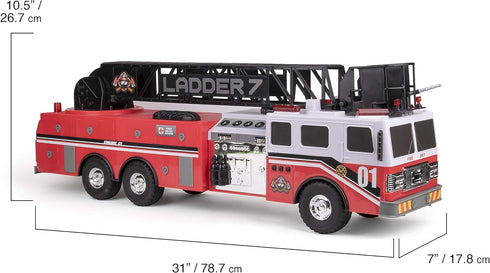 Titan Firetruck - 29" Realistic Toy with Lights, Sound & Working Ladder for Kids, 2 AA Batteries Included