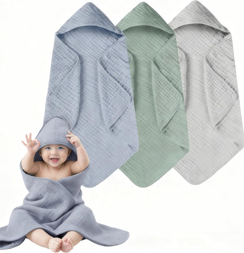 TRYISDICDVC 3-Pack Hooded Baby Towels for Newborn 100% Cotton Soft Babies Blanket Toddler
