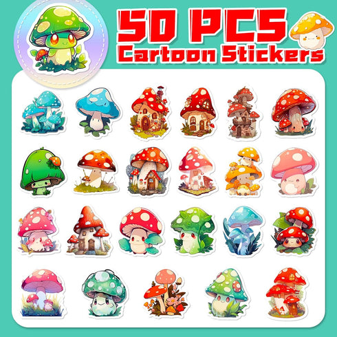 Icicrim Pack 50PCS, Cute Mushroom Stickers Aesthetic Mushroom Decor Gifts for Kids Teens Adults Waterproof Vinyl Plant