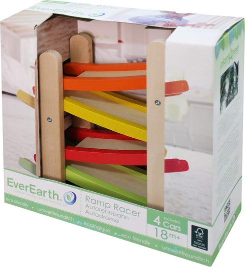Jr. Ramp Racer Race Track for Toddlers with 4 Wood Cars, Race Car Ramp Set