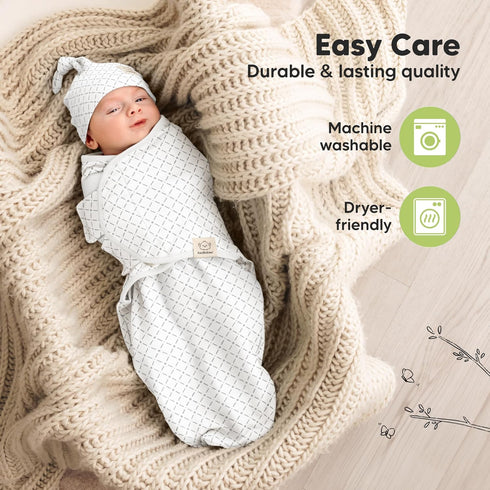 3-Pack 3-6 Set, 0-3 KeaBabies Swaddles for Newborns, Girls, Boys with Hats - Organic Soft Baby Sleep Sacks, Breathable