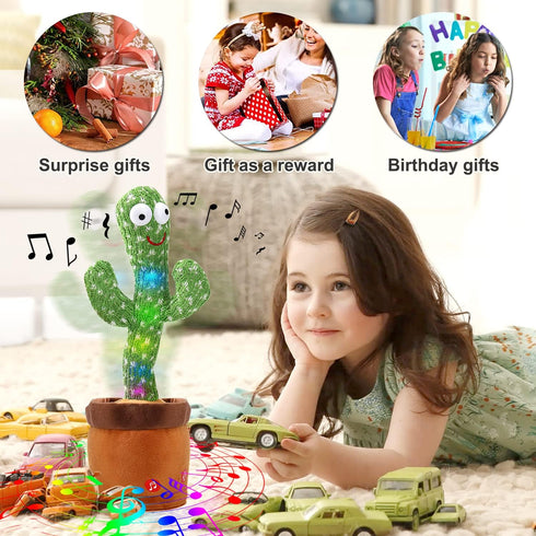 Talking Cactus Mimicking Toy, Plush Toy that Repeats What You Say, Singing and Dancing Gift for Kids