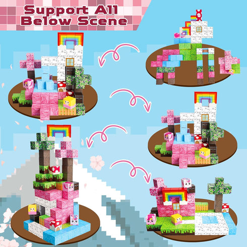 100PCS Magnetic Building Blocks - Unicorn World Magnets Cubes, Montessori Toddler Christmas Birthday Gifts, STEM