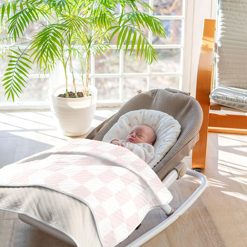 KICPOAY Pink White Checkered Baby Swaddle Blanket for Boys and Girls, Muslin Baby Receiving Swaddle Blanket, Soft