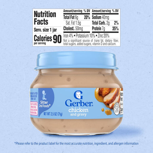 2, 10-Pack Gerber Stage Chicken and Gravy Jar, Baby Food, Mealtime Poultry Puree