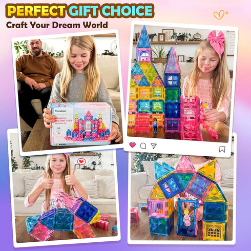 3 4 5 6 Coodoo Diamond Magnetic Tiles Magnetic Building Blocks STEM Sensory Toy for Boys Girls Pink Castle Dollhouse