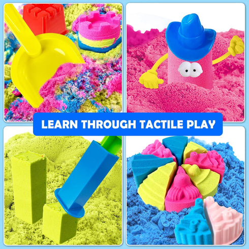 52 3lbs ESSENSON Sensory Bin - PCS Play Sand Kit with Magical Sand, Beach Toys Castle Molds Sand Molds, Sensory Toy