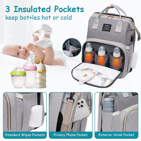 Backpack, Diaper Bag Multifunctional Baby Diaper Bag, Diaper Changing Station for Boys Girls, Large Capacity Travel