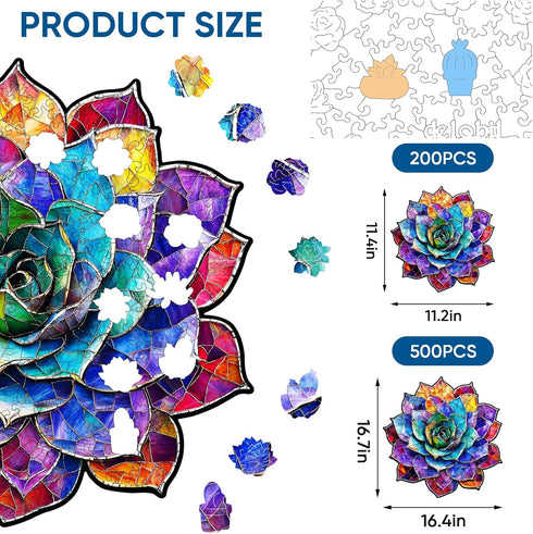 500 16.4'' 16.7'' Delobil Stained Glass Succulent Wooden Puzzles for Adults, Pieces Mandala Jigsaw Puzzles, Unique