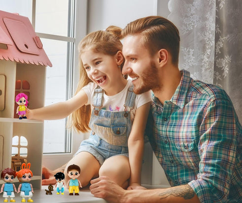 FUNERICA Dollhouse People Figures Playset, Dollhouse Family Little People Figures with Pets, Doll House Accessories