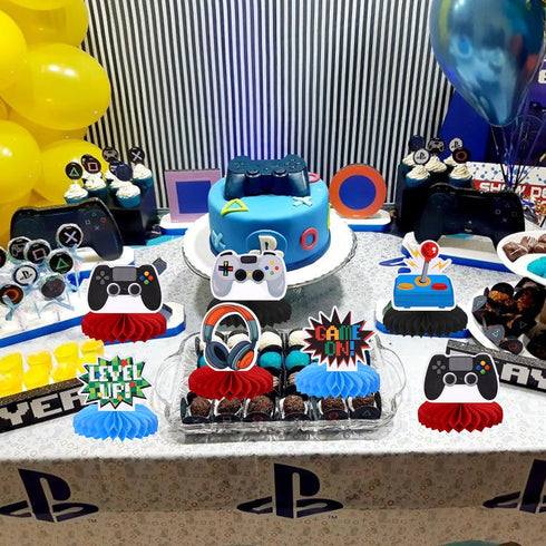 6 PCS Video Game Honeycomb Table Centerpiece: Game On Controllers GamePad Table Toppers for Game Theme Baby Shower,