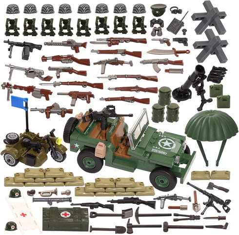 Feleph WW2 Military Vehicles Weapons Pack 282 Pieces US Army Building Block