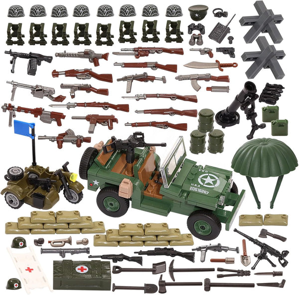 Feleph WW2 Military Vehicles Weapons Pack 282 Pieces US Army Building Block
