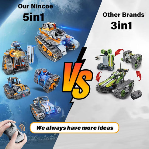 Nincoe 6-12, 5in1 552 Set STEM Building Toys for Boys Remote & APP Controlled Car/Tank/Robot/Tracked Racer STEM