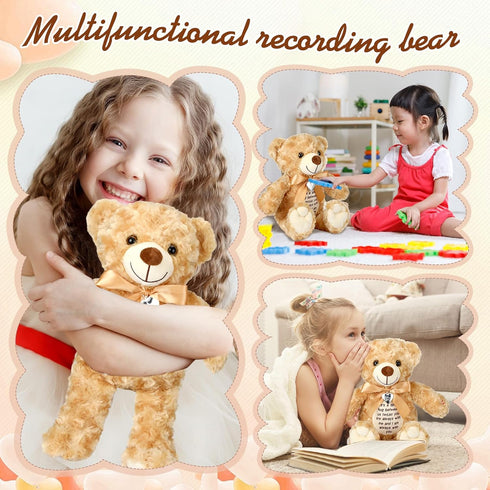 12 Inch Bear Stuffed Animals - Cute Plush Bear with Voice Recorder and Photo Pendant Set for Boys Girls