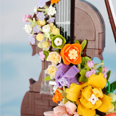 Set, 950PCS Set, Flower Bouquet Violin Building Blocks Music Instruments Bricks Gifts for Adults and Kids
