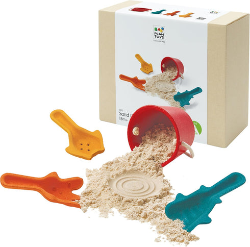 PlanToys Sand Play Set Wooden Montessori Outdoor Sensory and Fine Motor Toy