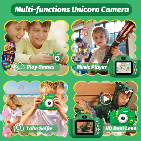 HOOMOON 3-12, 1080P 3 4 5 6 7 8 9 Upgrade Dinosaur Kids Camera, Christmas Birthday Gifts for Girls Boys HD Selfie