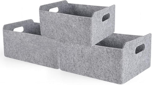 Welaxy Storage Baskets Collapsible Felt Storage Bins with Handles for Kids Toys, Books, Clothes, Makeup (Gray x 3)