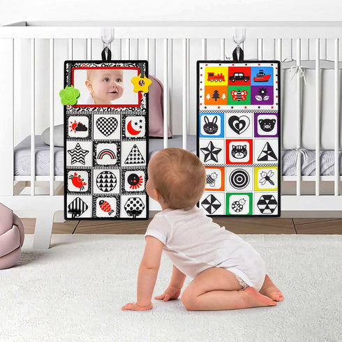 Dr.Rapeti Tummy Time Floor Mirror - Black and White High Contrast Baby Toy with Teethers, Washable & Non-Toxic