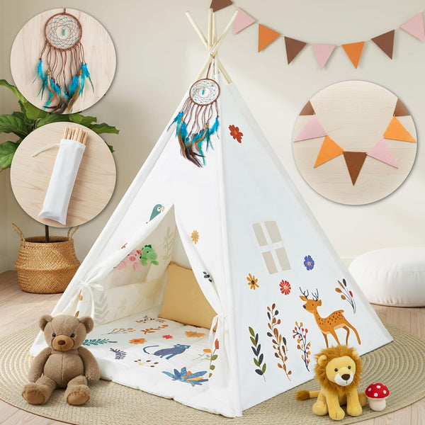 BUDDGO Teepee Tent for Kids with Colorful Flag, Kids Play Tent Indoor with