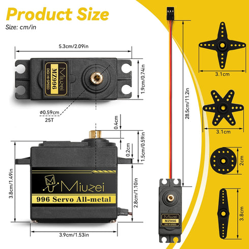 MG996R (2) Miuzei Servo Motor Metal Gear High Speed Torque Digital Servo for RC DIY Helicopter Car Boat Robot