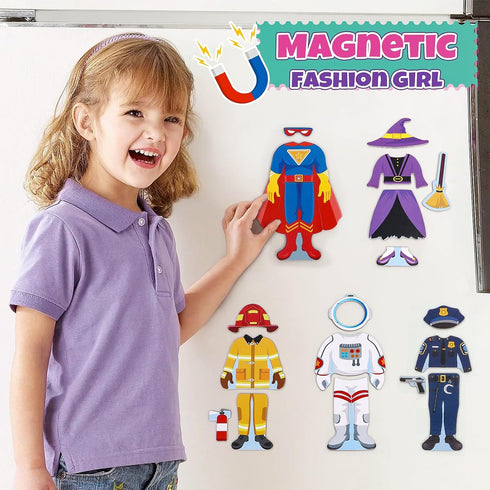 Atoylink Wooden Magnetic Dress Up Dolls for Girls, Pretend Play Set, Princess/Witch/Occupations Matching Games