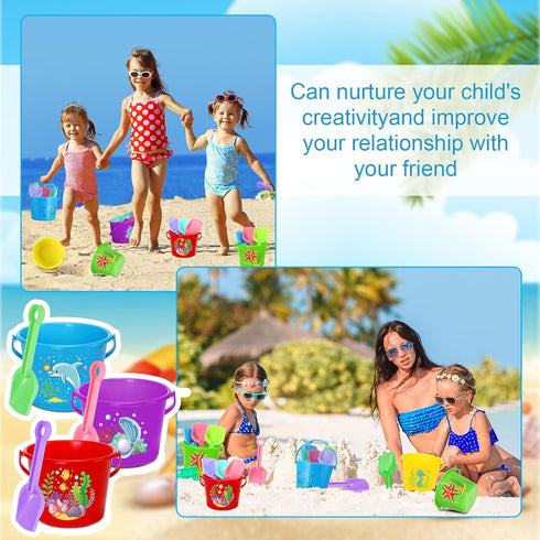 Junkin 24 Sets Beach Sand Buckets and Shovels for Kids, 6.3" Small Beach Pails and Sand Toys for Summer