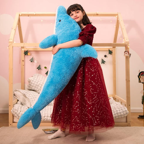 MorisMos 55" Giant Blue Dolphin Stuffed Animal Plush Toy - Soft Marine Gifts for Kids