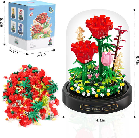 2 Pack Sets Set, VZZNN Flower Bouquet Building with LED Lighting,Animals Flowers Botanical Collection Mini Building
