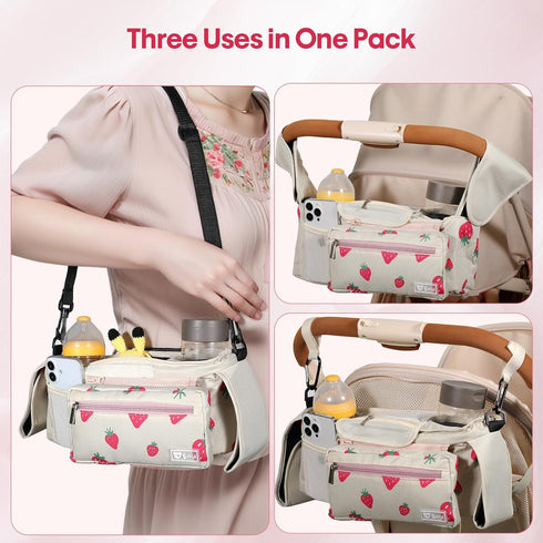 Universal Stroller Organizer with Insulated Cup Holders and Detachable Phone Bag,Stroller Caddy Fits for Stroller