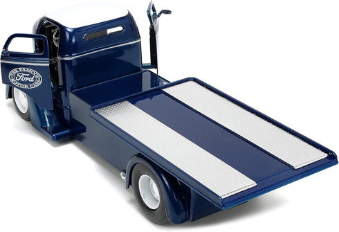 1:24 1947 Jada Toys Just Trucks Ford COE Flatbed Die-cast Car Dark Blue/White with Tire Rack, Toys for Kids and Adults