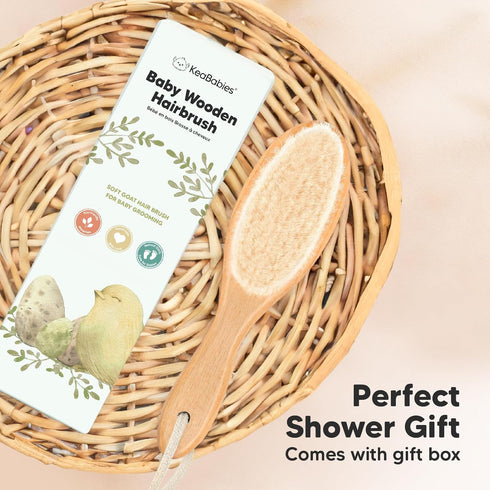 Baby Hair Brush - Soft Goat Bristles, Cradle Cap Brush for Infant, Toddler, Kids, Newborns (Walnut, Oval)