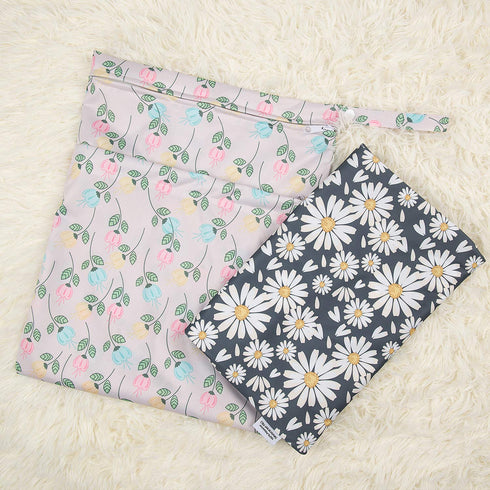 2pcs Cloth Diaper Wet Dry Bags by ALVABABY - Waterproof Reusable with Two Zippered Pockets for Travel Beach Pool