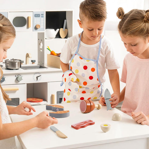 Set, 3+ Set ROBUD Wooden Play Food Cutting Toy Food for Pretend Kids Play Kitchen Accessories Toy Food with Storage