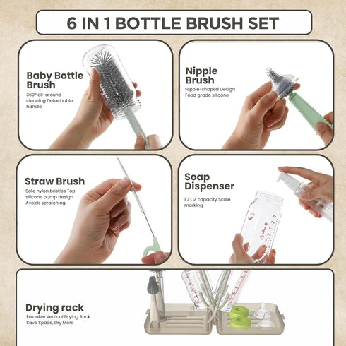 Set Bottle Brush Cleaner Silicone Brushes - Premium Food-Grade Silicone - Travel Friendly Portable Baby Bottle Cleaner