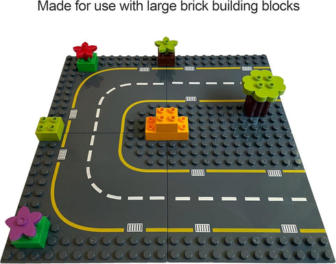 Apostrophe Games Building Block Road Base Plates, 4 Large 7.5" x 7.5" Baseplates Compatible with Major Brands
