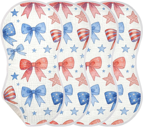 decor gift 4th 4 Pack 22x11in Cotton Muslin Burp Cloth Soft Touch Patriotic Ribbons of July Baby spit up Cloth
